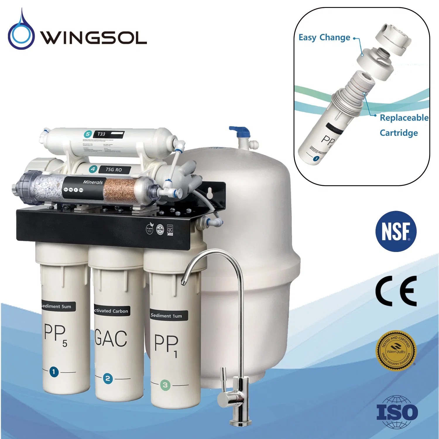 Wingsol Reverse Osmosis RO System purificador de agua suavizante purificador de agua Tratamiento agua agua agua agua agua agua agua purificatio agua pura