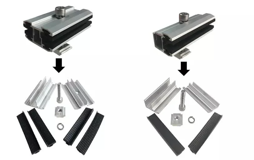 Los componentes de aluminio Rack Solar Panel Solar Abrazaderas de montaje de mediados de la abrazadera Abrazadera final