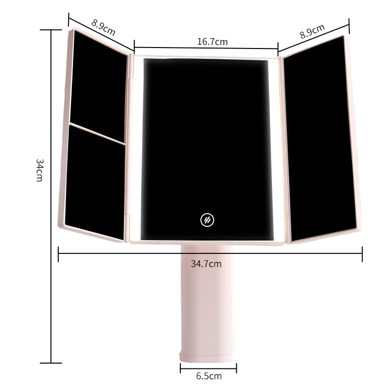 Portable Espejo 1/2/3X de cosmética con Lupa plegable de 3 espejos para maquillaje de rotación de 180 espejos mesa belleza atenuador continuo