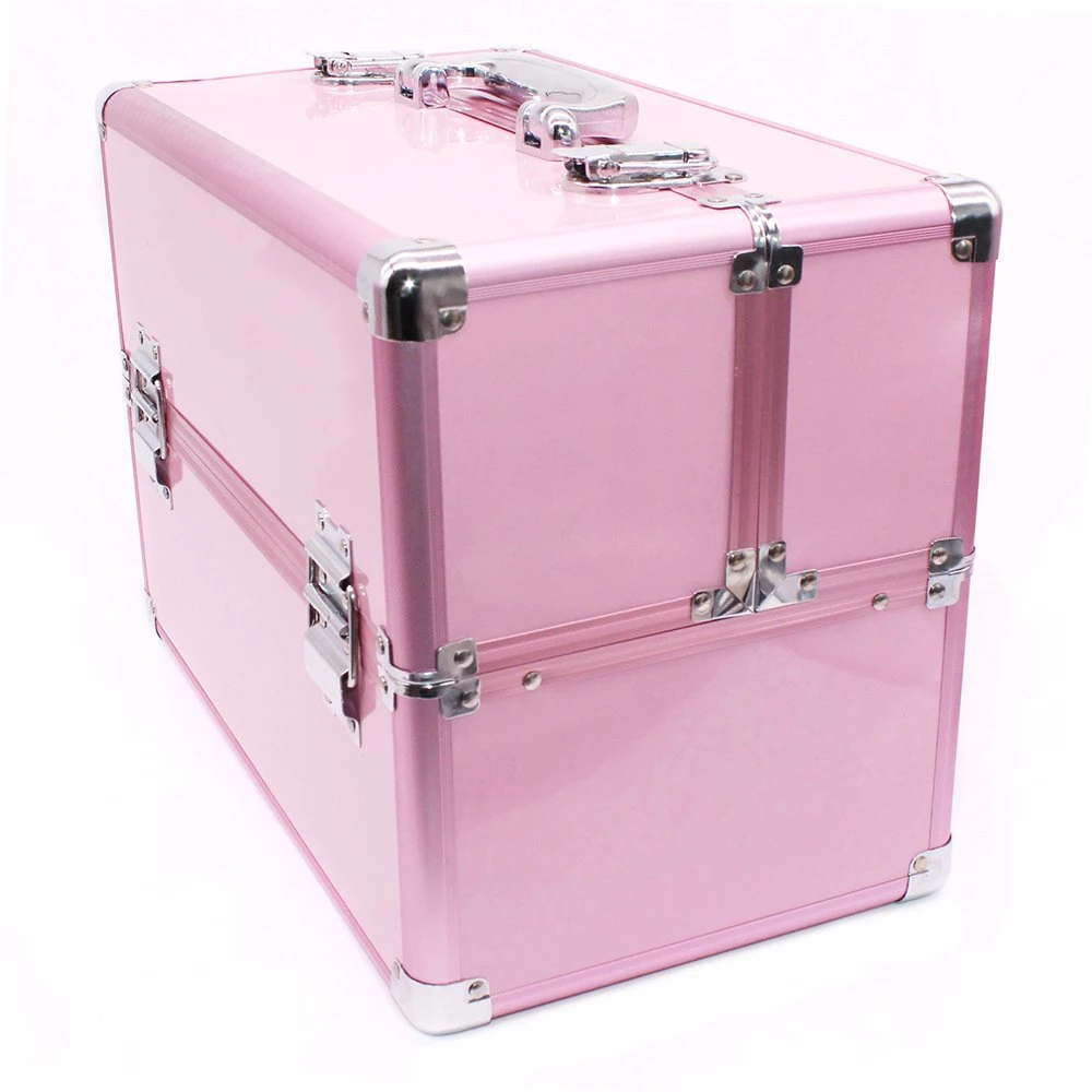 Hard Train Muti-Function Makeup Train Case Professional Aluminum with 6 Tier Tray and Brush Holder