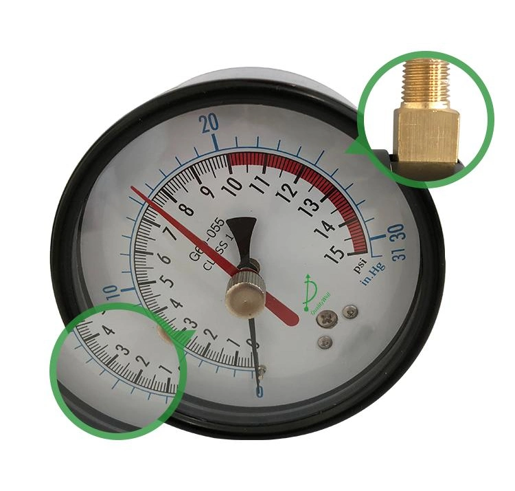 Unten Vertikale Verbindung Schwarz Rot Doppelter Zeiger Über Druckschutz Manometer