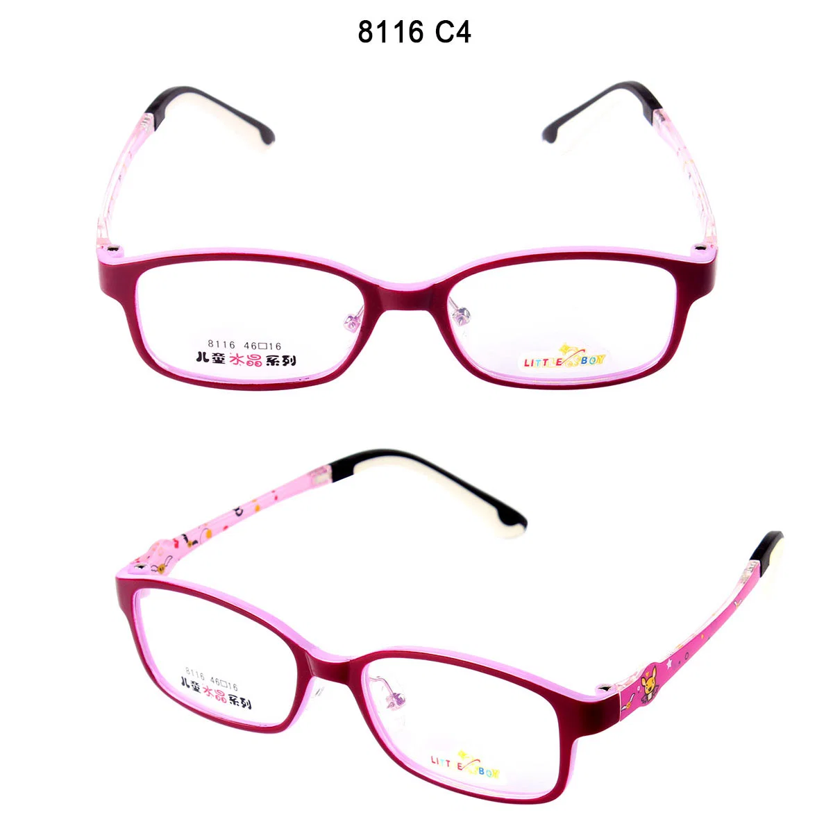 Kids Eyeglasses Flower Animal Printed Rose Red Tr90 Spectacle Frames for Girls Boys