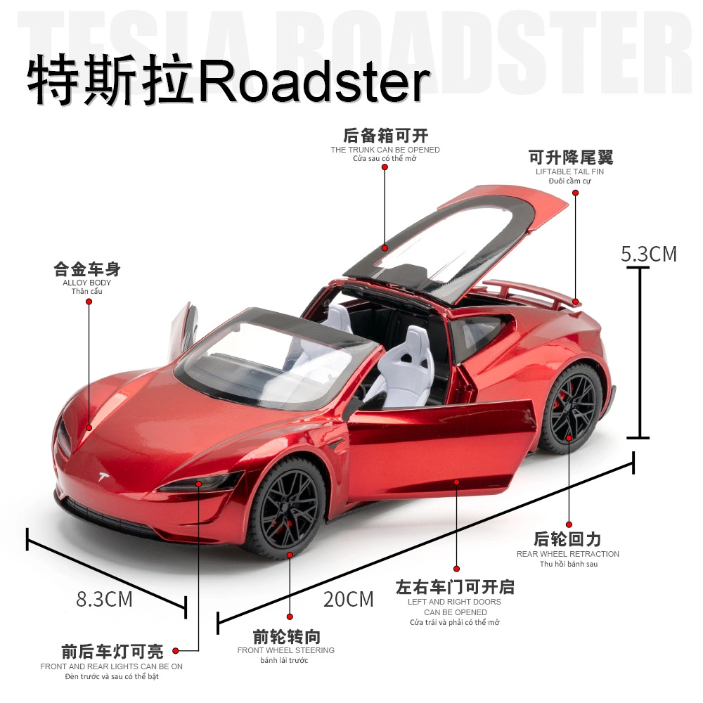 1/24 Scale Diecast Metal Alloy Model Car Toy Collection Simulation Tesla Roadster