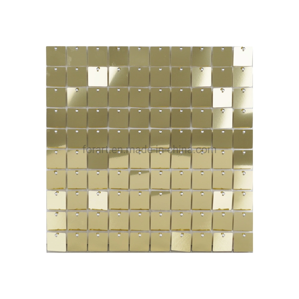 Parte del espejo de suministro de Champagne Gold Square Sequin brillan como telón de fondo parte decoraciones de pared paneles