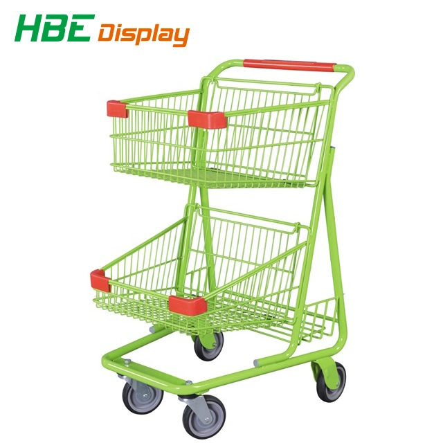 Double Deck Baskets Shopping Trolley Cart