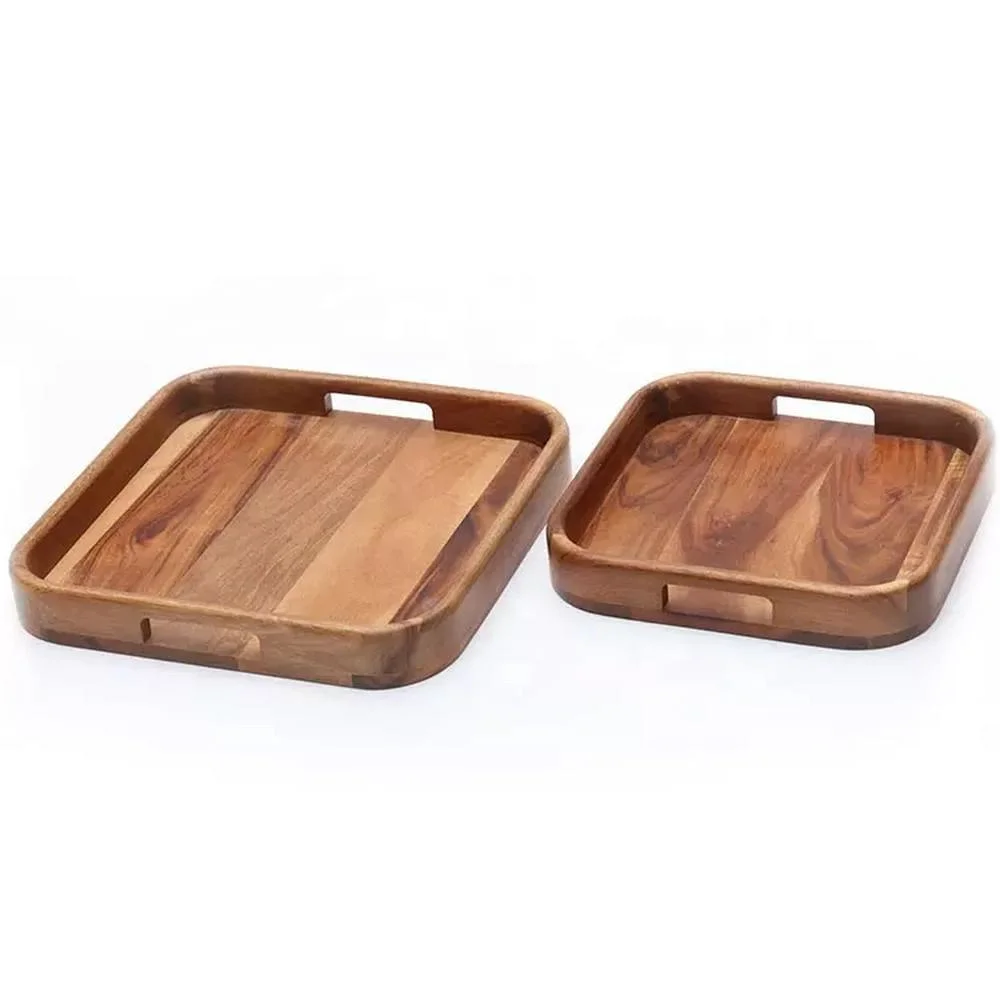 High quality/High cost performance  Square Natural Acacia Wood Serving Tray for Food Fruit Coffee Snack