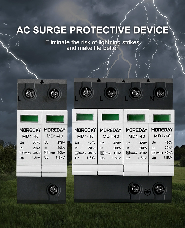 AC SPD 10ka-20ka Building 1p + N Home ~320V Low Voltage Surge Protector Protection Arrester Equipment