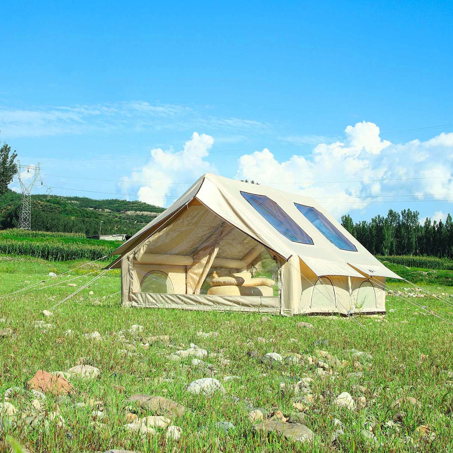 4X3m رمية التخييم زورق مطاطي خيمة الهواء زورق مطاطي 6 رجل