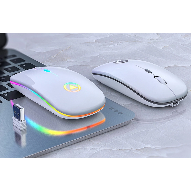 New Ultra-Thin Mini A2 Wireless Mouse Silent Mute Rechargeable LED Colorful Lights Computer Mouse