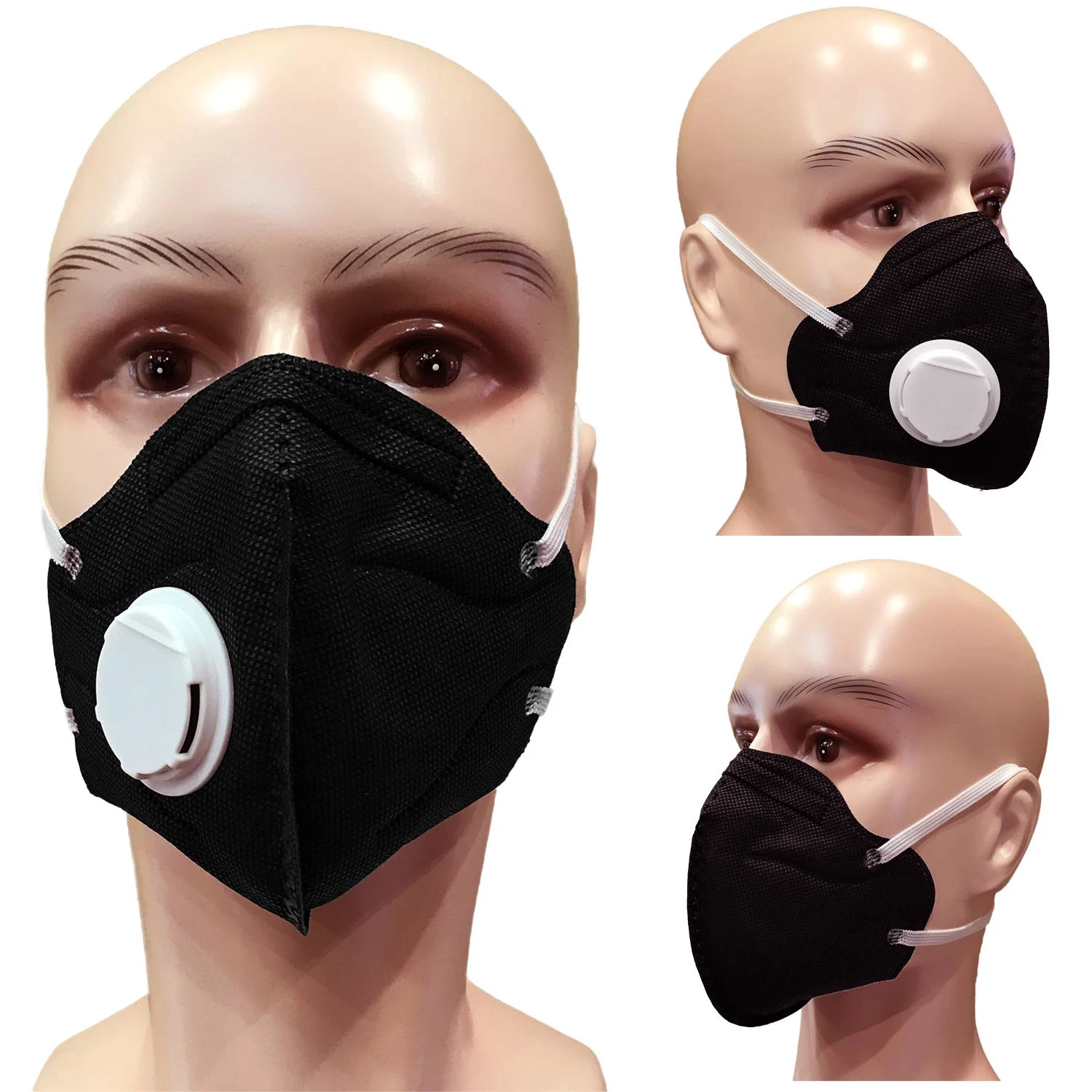 Black Color FFP1 Anti-Haze Anti-Pollution Mouth Folding Non-Woven Valved Dust Mask Respirator Mask with Valve