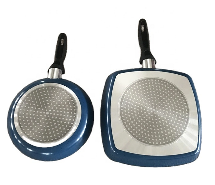 Juego de utensilios de cocina antiadherentes 2pcs Square Grill &amp; Fry Pan Juego en mármol gris