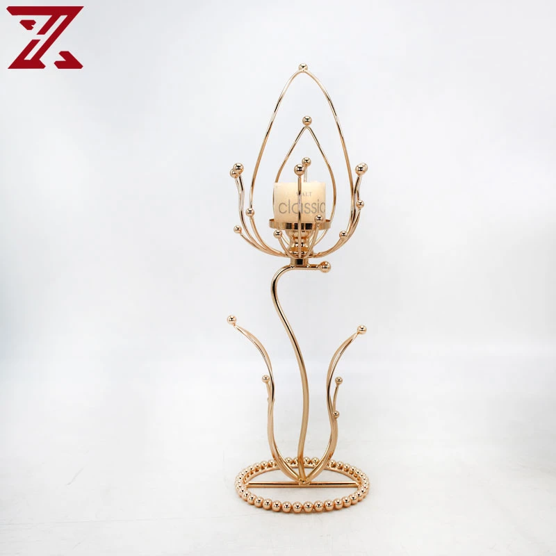 Luxury Flower Shape Top Iron Metal Candle Holder for Wedding Table Decoration