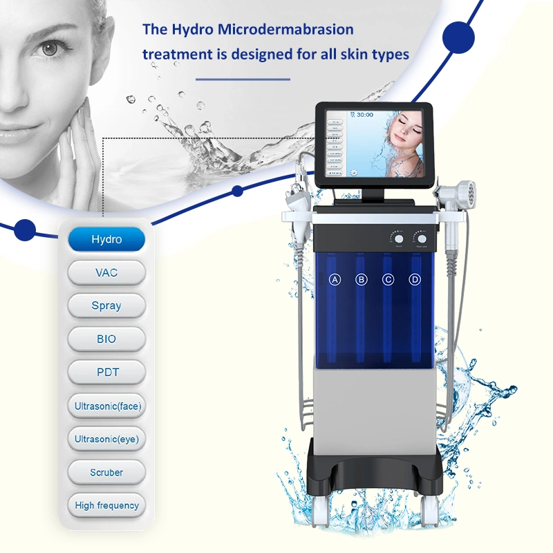 14 en 1 OEM Diamond Peeling Hydro Microdermabrasion jet d'oxygène Aqua Soins du visage Soins de la peau du visage Hydra Dermabrasion de la machine de nettoyage