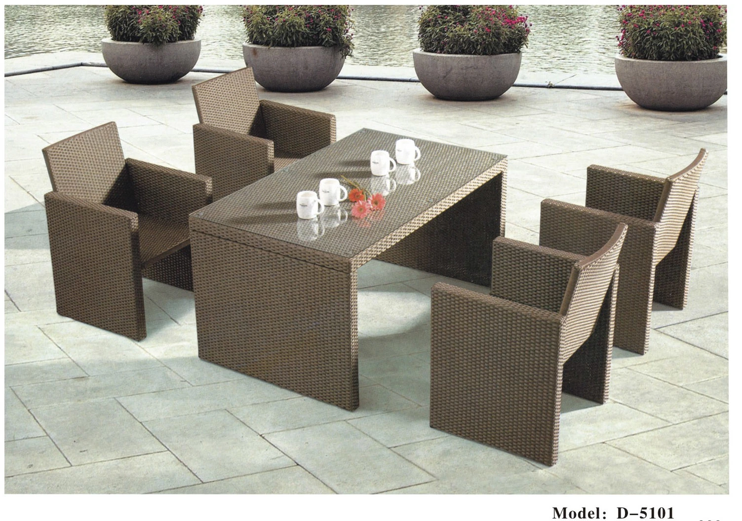 Stabilitäts-Aufbau-im Freienrattan-Möbel-Sets in 7PCS, in den Weidengarten-Möbeln geeignet für den Strand und im Swimmingpool, Rattan-Speisetisch mit Stühlen