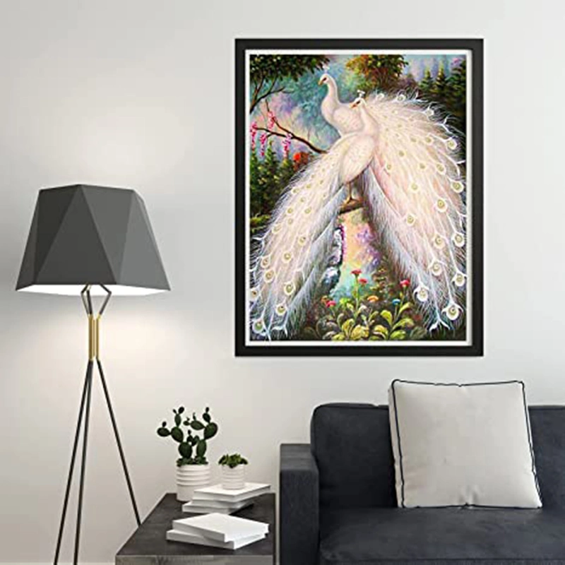 Vancy Arts White Peacock Diamond Painting Peacock Full of Round Drill Art Pictures of Rhinestones for Adult