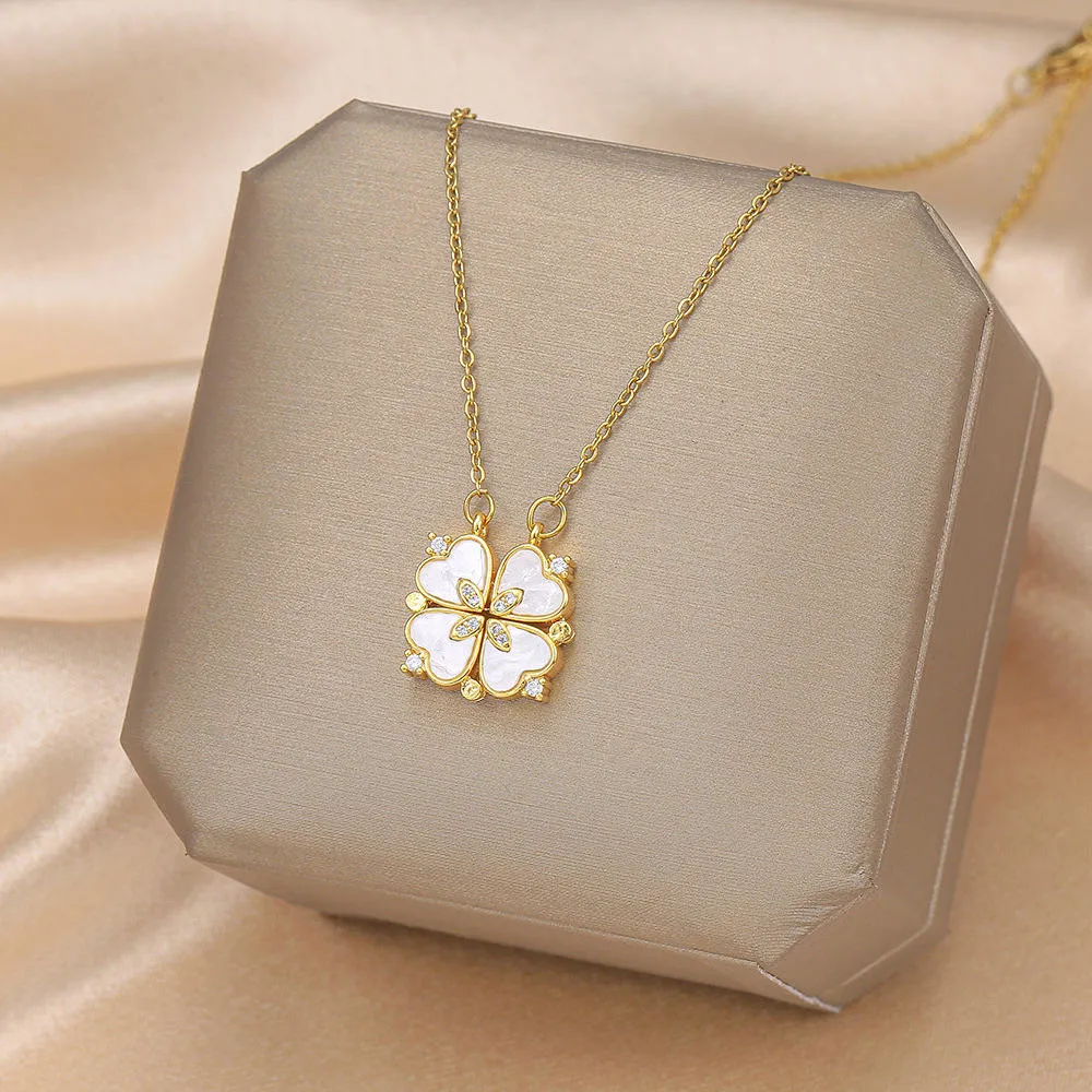 Collar de lujo de acero inoxidable 18K de trébol Estrella de mariposa de diamante de oro Colgante de Luna