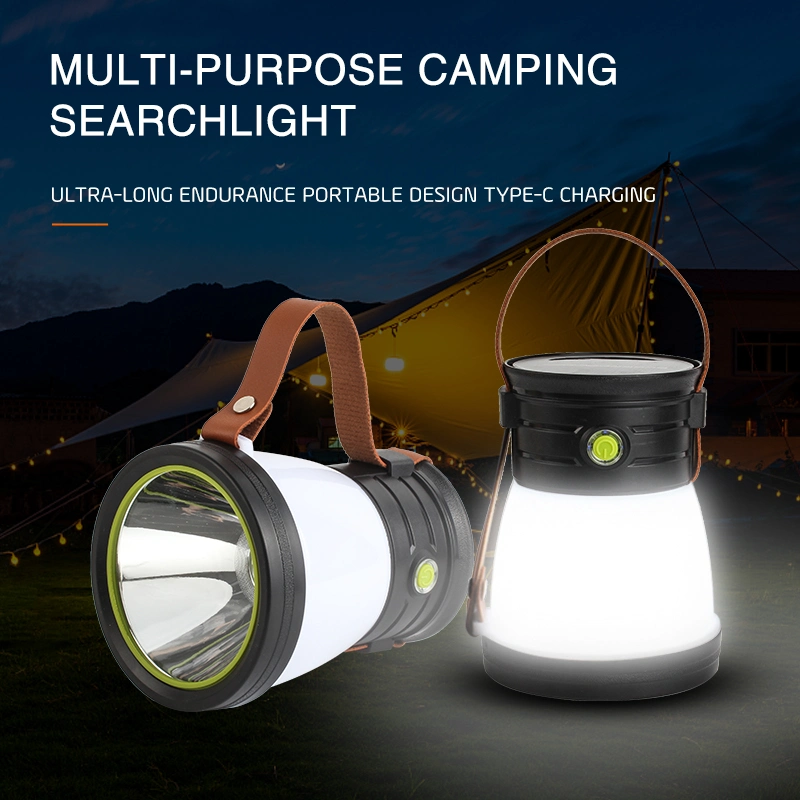 Solar Multifunctional Charging Emergency Charger Leather Handle Camping Searchlight