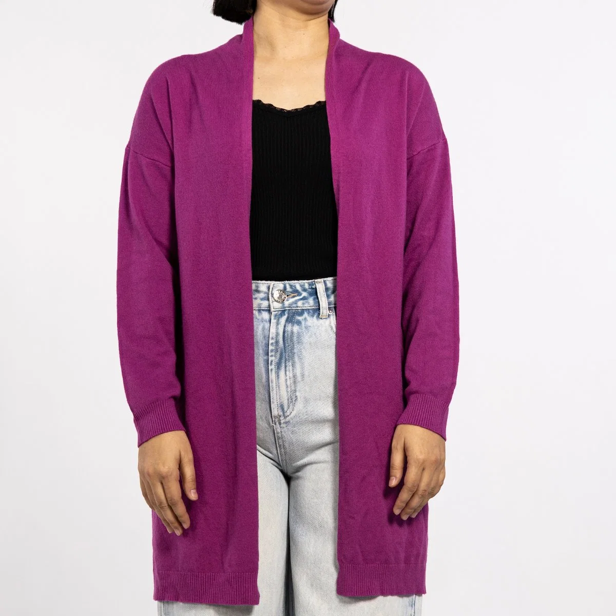 Roxo desde meados de Manga Longa Suéter Casual Cardigan leves para as mulheres