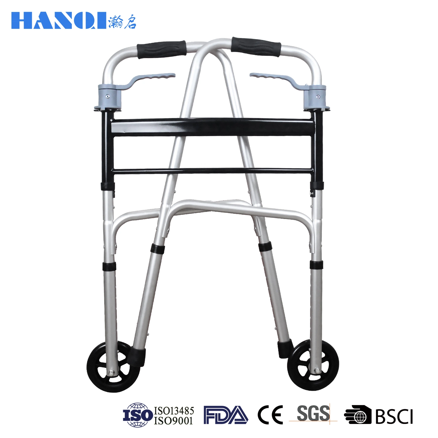 3 en 1 Plegado de Walker con 5&amp;rdquor; las ruedas delanteras ancho ajustable estándar compacto Walker soportar hasta 350lbs 2 ruedas andador para personas mayores adultos