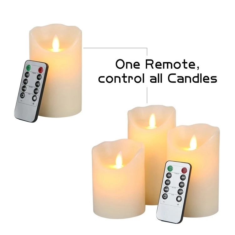 Household Set of 3 Ivory White LED Flameless Candles with 10-Key Remote Control