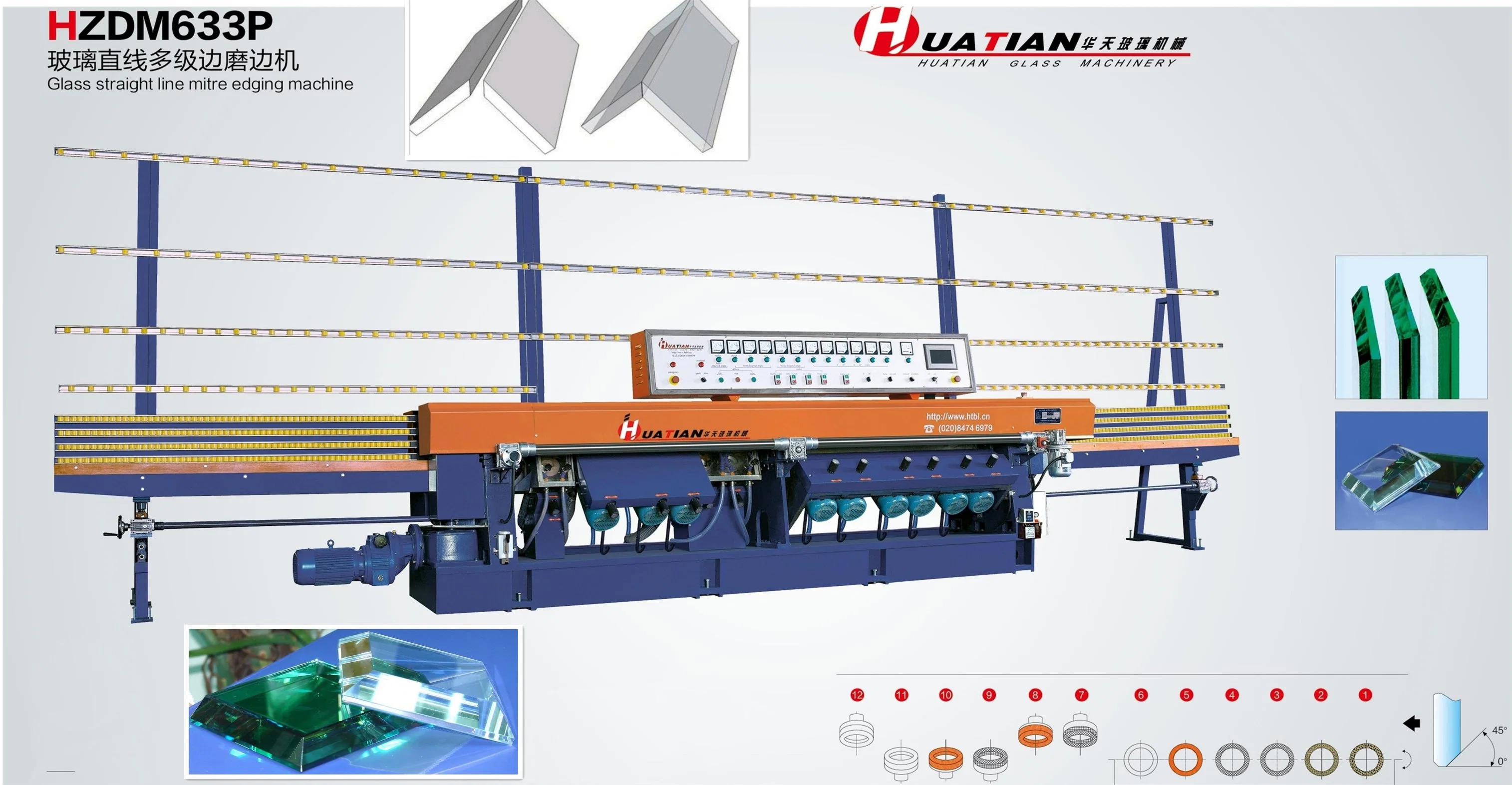 Glass Straight Line Mitering Edge with 45 Angle Machine