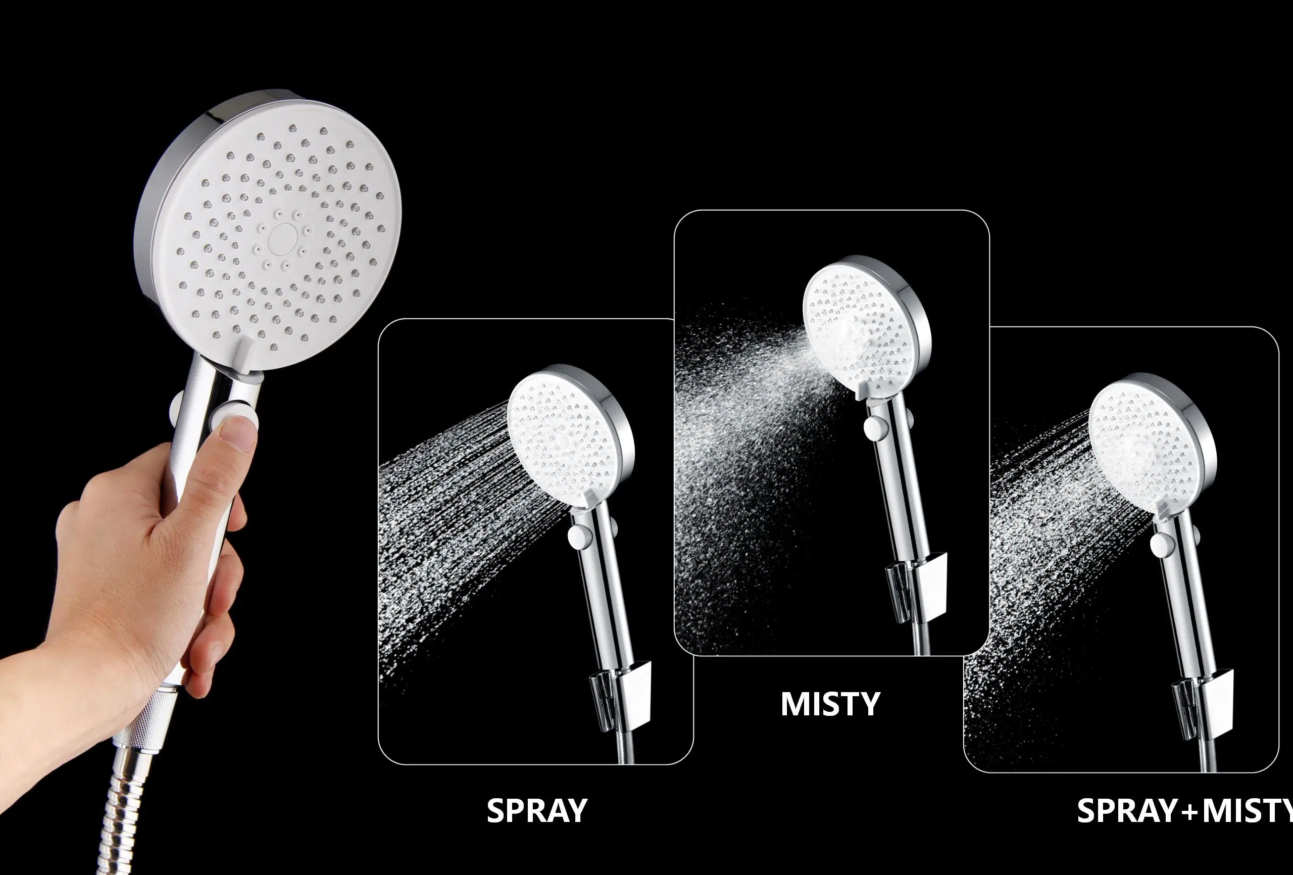 Handheld Shower Head High Pressure 3 Mode Adjustable with on/off