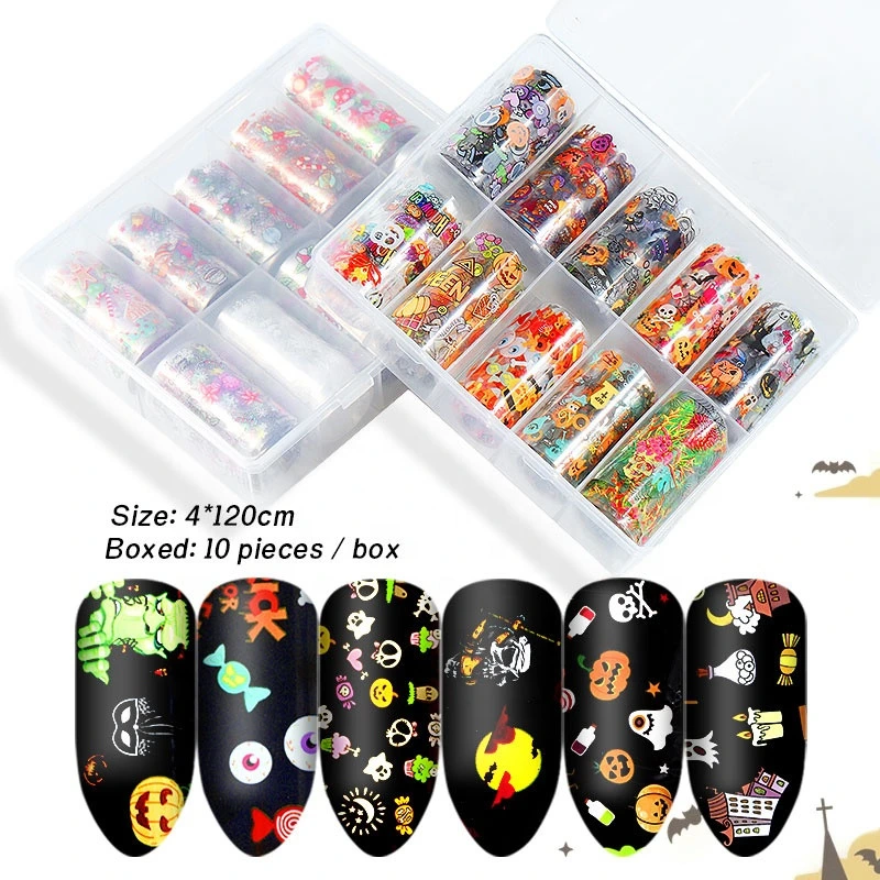 8 Stile 10pcs / Box Weihnachten &amp; Halloween Nail Art Folie Abziehbild Zubehör für Nageldekoration