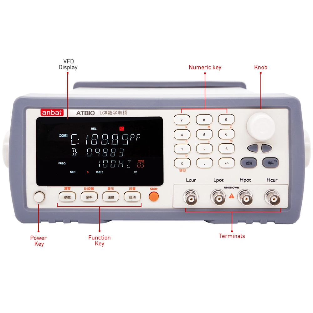 Medidor digital LCR 100Hz con RS-232C e interfaz de manipulador (AT810D)