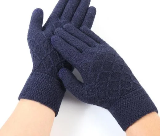 Winter Men&prime; S Warm Knitted Fleece Outdoor Screen-Touch Thickened Gloves