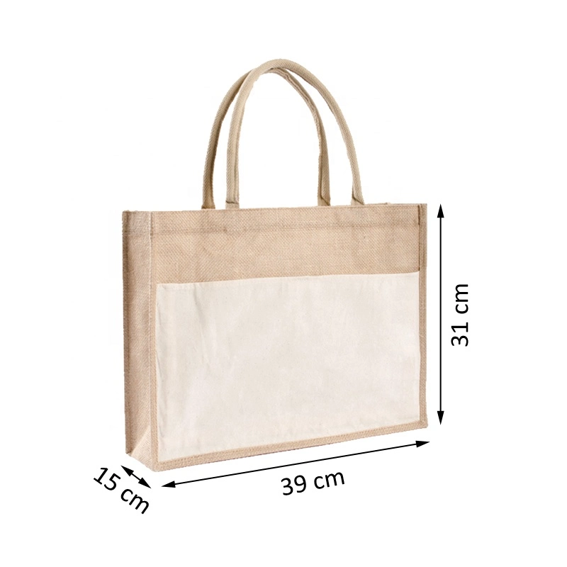 Bolso de PVC laminado Mayorista/Proveedor de impresión de logotipo personalizado de yute Natural bolsa de playa con lona Pocket