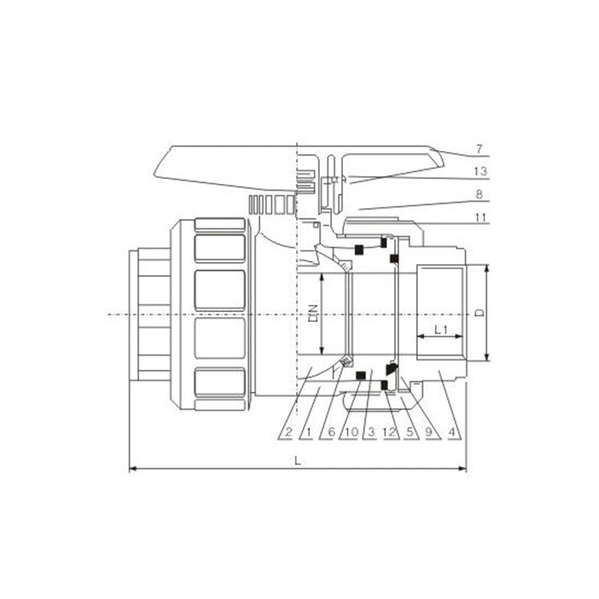 PVC CPVC UPVC PPR PVDF Pph Plastic Industrial Union Threaded Ball Valve