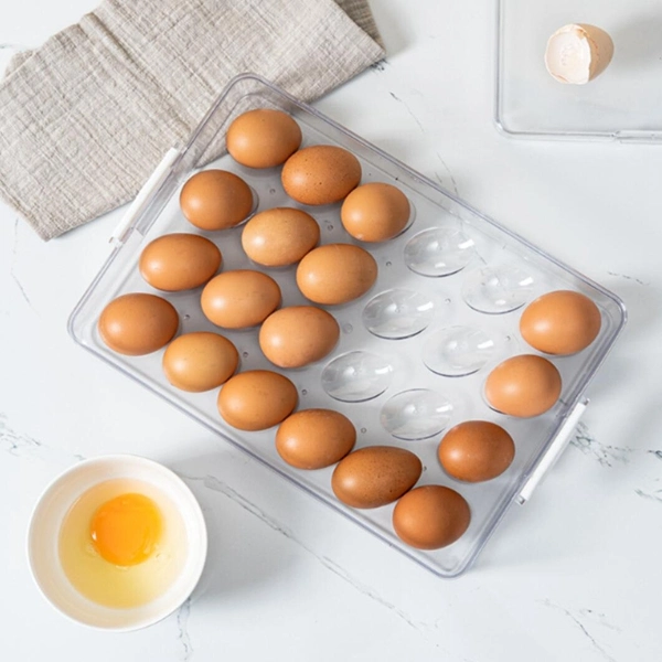 Stackable Plastic Covered Egg Tray Holder Refrigerator Container and Organizer