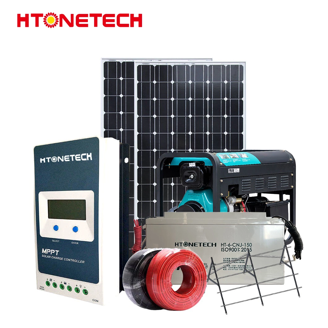 Htonetech off Grid Power Solar System Suppliers China 5kw 10kw 25kw 30W 48kw Solar Panel Mono 650 Watt Industrial Diesel Generator 7.5 Kw Hybrid Solar System