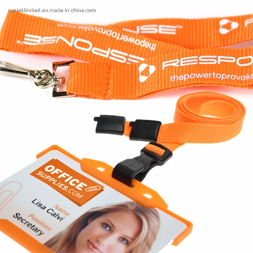 Custom Polyester Lanyard Woven Nylon Silk Screen Printed Sublimation Neck Logo Strap with ID Badge Holder with Safety Break Clip