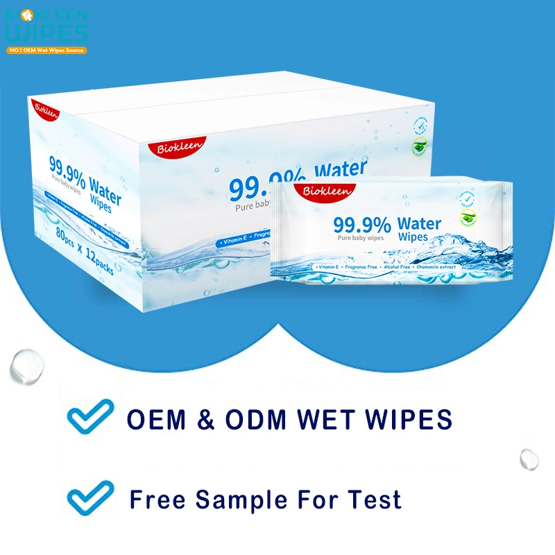 Fabricante China Biokleen 60ct sensible Non-Woven Waterwipes bebé toallitas de bebé bebés 99.9 Agua Pura Popular en Asia/UE paños de agua para los recién nacidos