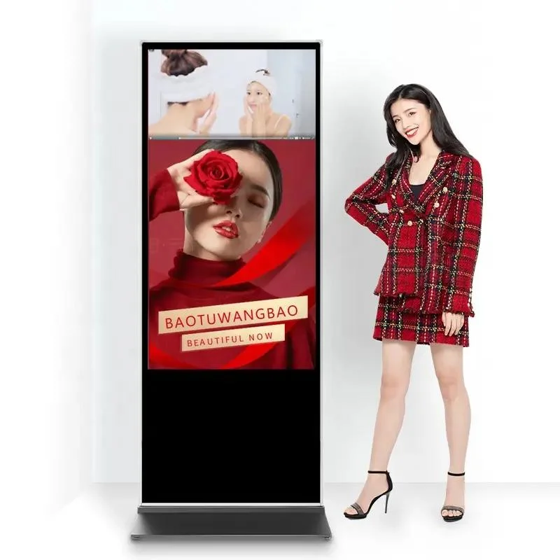 Ecrã LCD interativo Android de 32 polegadas com leitor de multimédia digital com tecnologia de sinalização digital Suporte de chão de exposição publicitário Totem