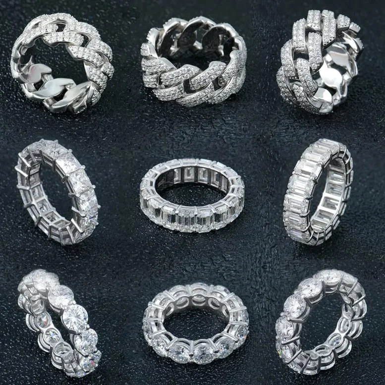 Xingyue Оптовая Custom дизайн Hip Hop Iced out Real Silver 925 Стерлинг Mens ювелирные украшения Moissanite Diamond Rings for Men