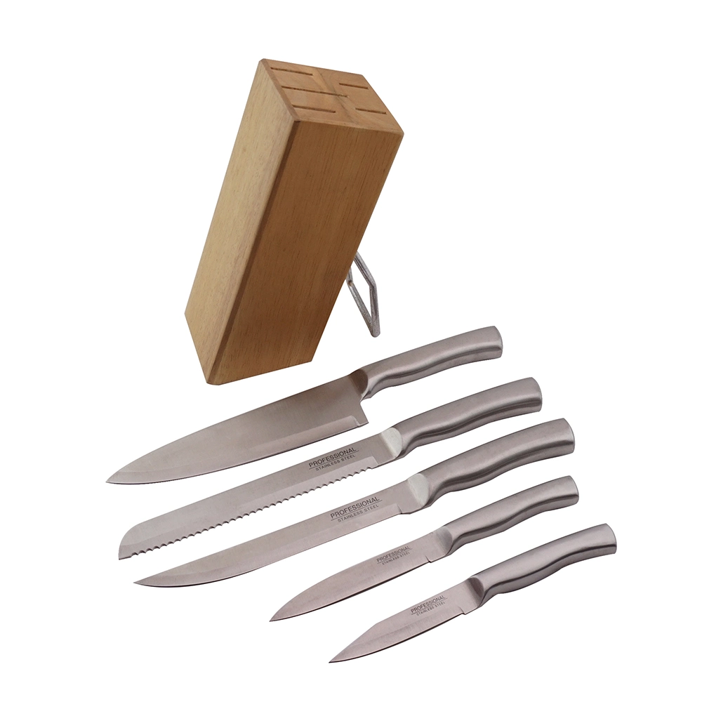 6pcs Conjunto de bloques de cuchilla mango hueco cuchillo de cocina