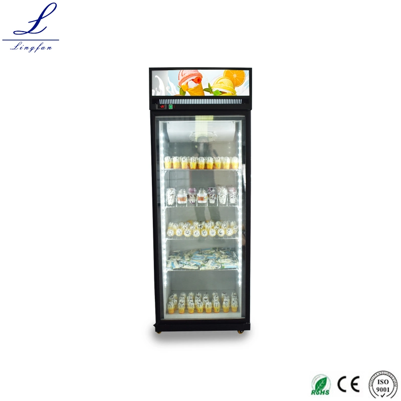 Supermarket Vertical Fan Cooling Anri Fog Tempered Glass Door LED Light Refrigerant Equipment Ice Cream Storage Display Freezer