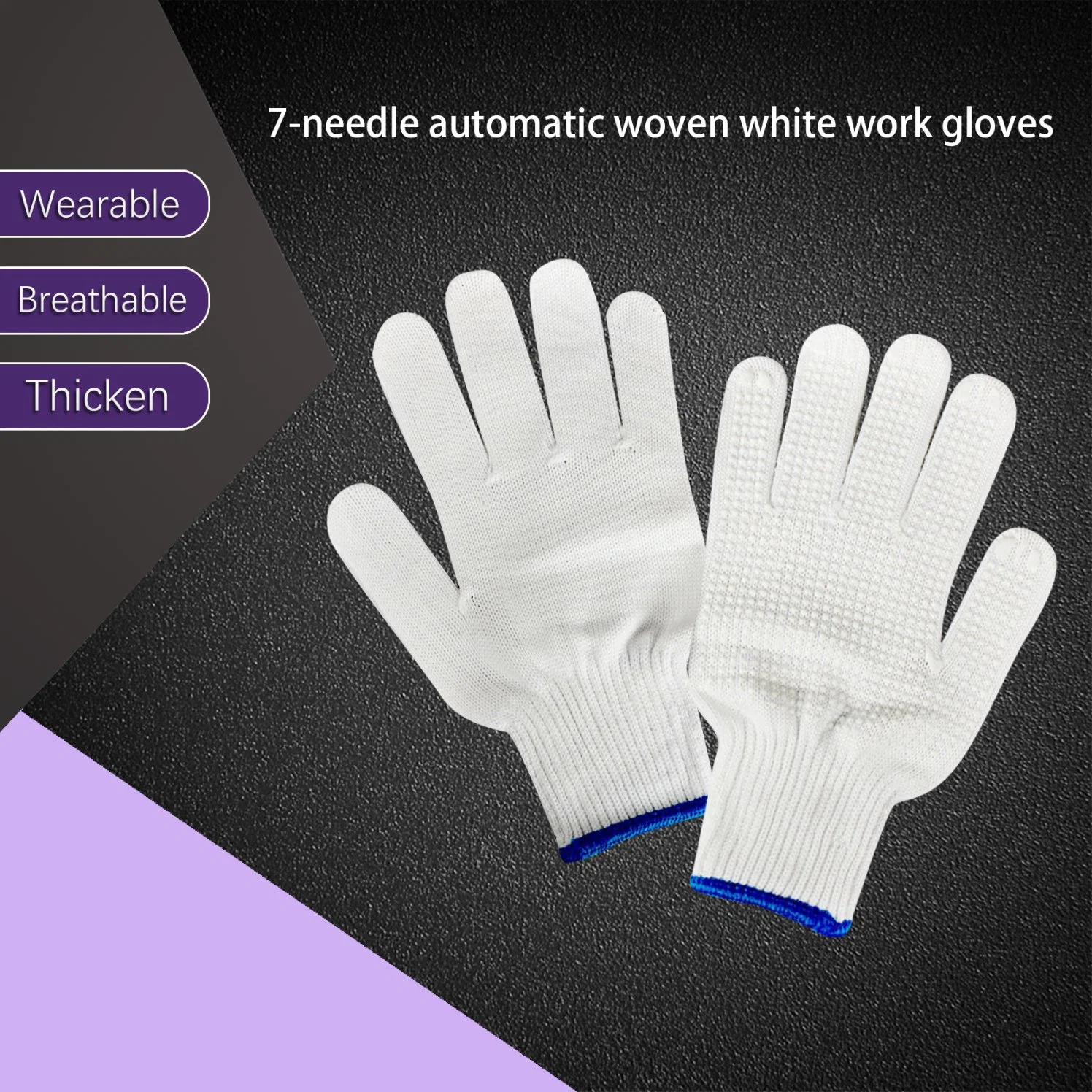 Commerce de gros Blanc 7 Point d'aiguille de la colle plastique Gants PVC antiglisse Wear-Resistant parsemé de fils de coton les gants de travail de protection du travail