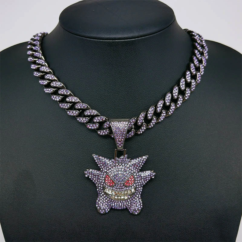 Trendige Hiphop Kubanische Link-Kette Gengar Cartoon Silber Vergoldet Anhänger Halsketten Accessoires für Frauen Männer Modeschmuck