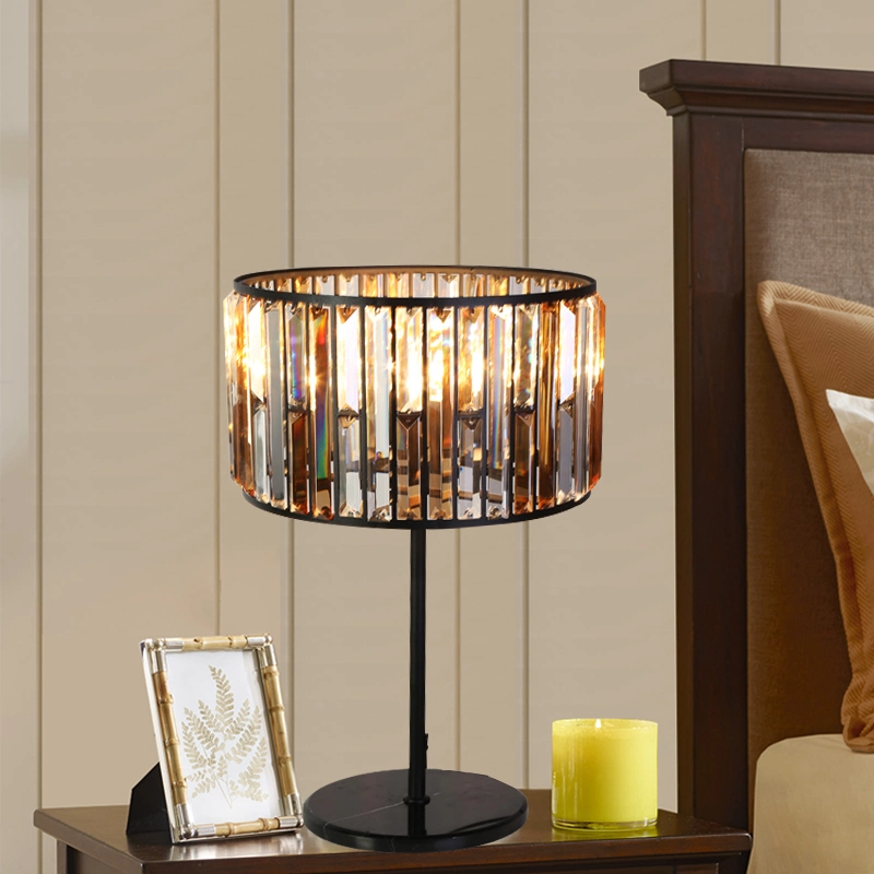 Classic American Luxury Atmosphere Amber Iron Living Room Bedroom Bedside crystal Table Lamp