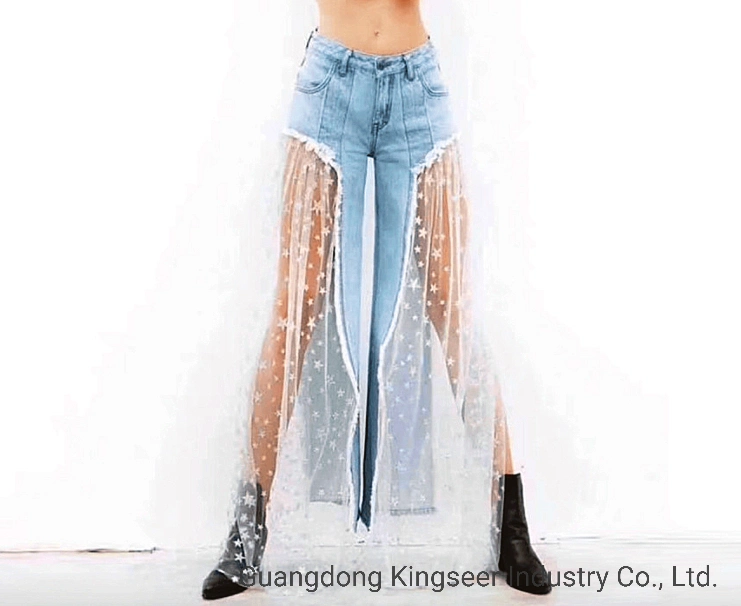 Оптовая торговля Custom Джинсовые брюки женщин Ripped кружево джинсы