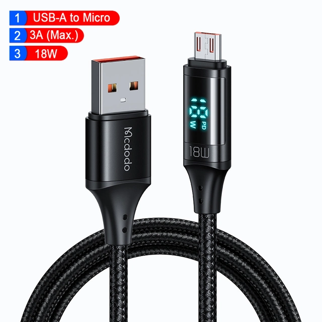 LED Voltage Display Nylon Braided Micro USB Data Sync Cable