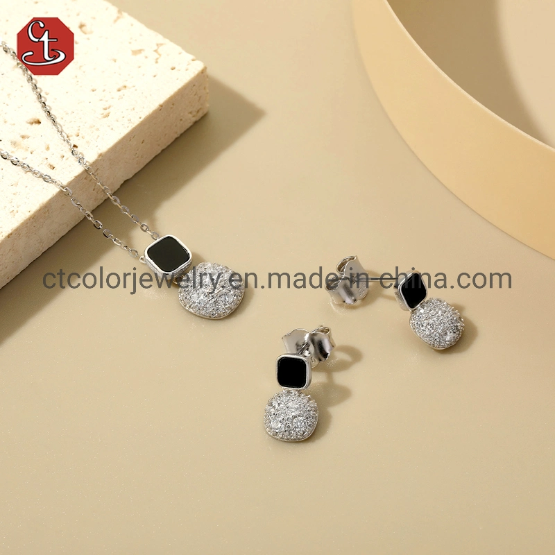 Fashion Gift Wholesale/Supplier Cubic Zircon Square Agate Pendant Necklace