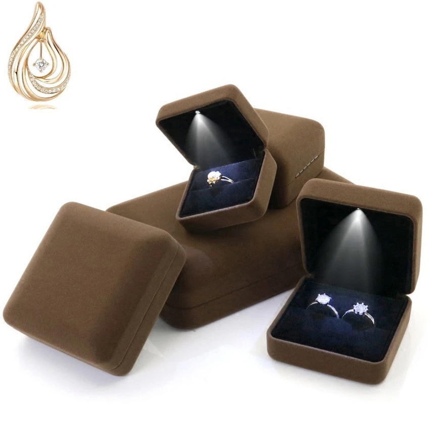 Fashion Black Jewelry Packaging Box with Logo Proposal Diamond Ring Box with LED Light Jewelry Organizer Packaging Box