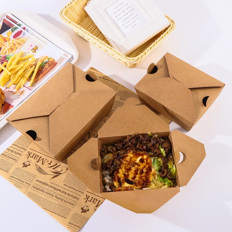 Custom Wholesale High Quality Tableware Bento Hamburger Salad Fried Chicken Pasta Kraft Paper Packaging Food Box