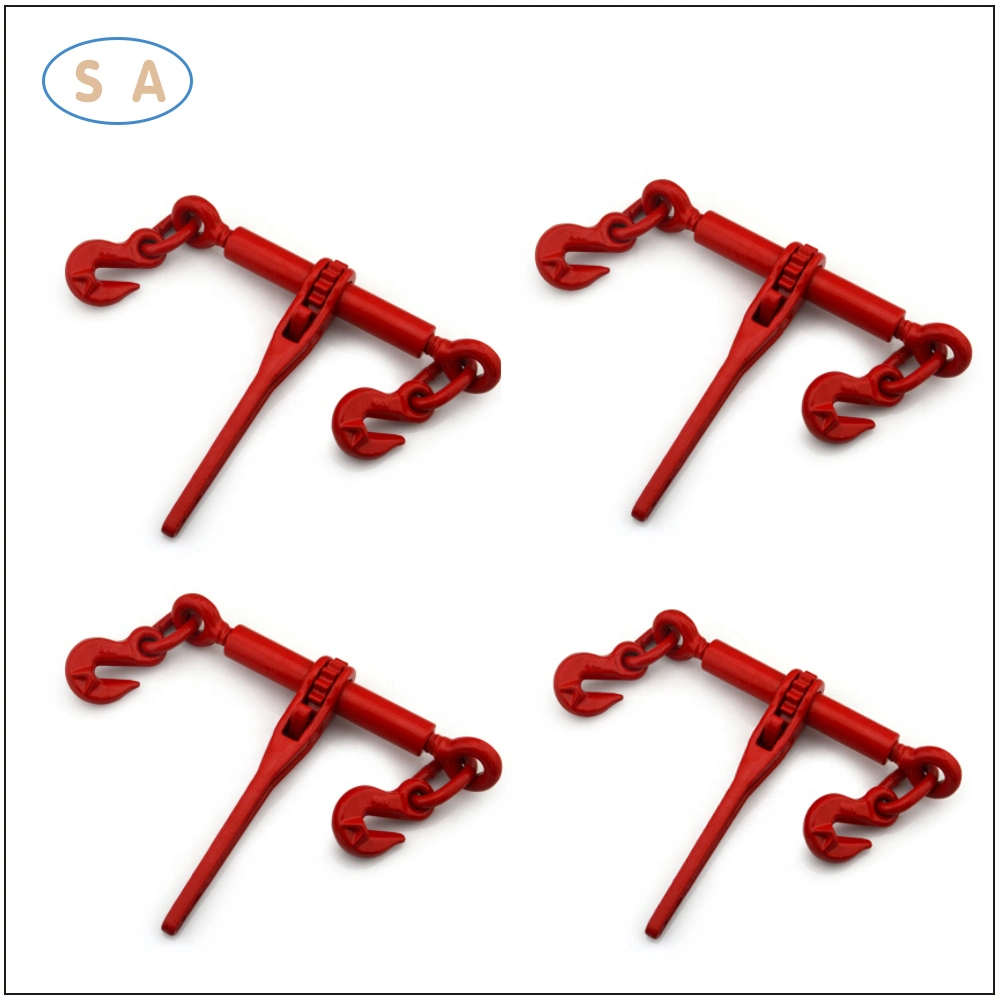 Red Painted Ratchet Type Load Binder with Grap Hooks