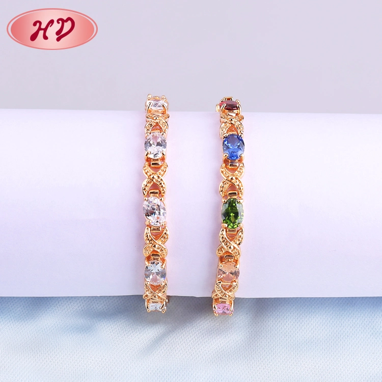 Moda Mujer elegante color oro 18K Joyería Pulsera de cadena con Crystal