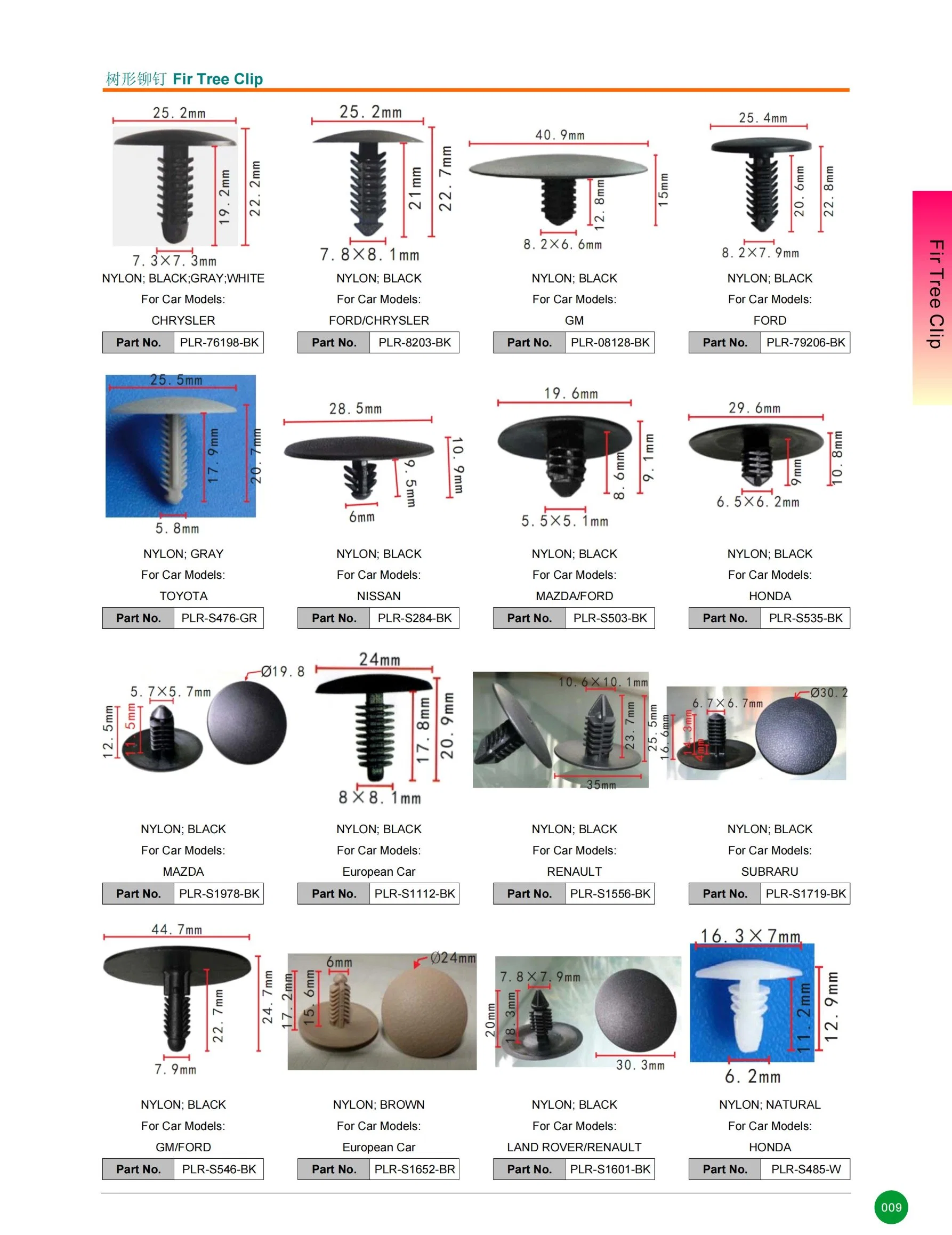 Pièces de voiture de haute qualité en nylon/métal/plastique/POM/PP Rivets/Écrous/Boulons/Vis/Clips d'arbre/Attaches de pare-chocs de type poussoir/Attaches rapides.